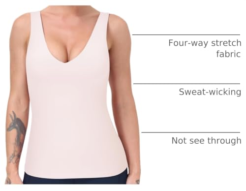 Image of Workout Tops for Women Yoga Tank Tops with Built in Bra Wirefree Padded Yoga Bras Gym Running Athletic Shirt V-Neck Camisole