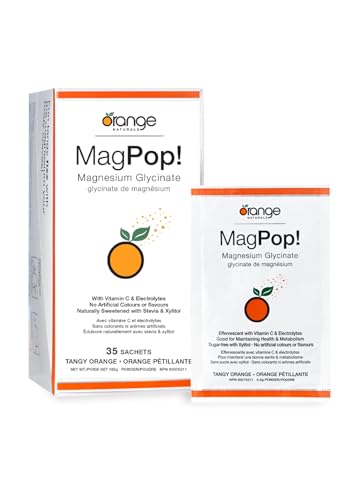 Orange Naturals MagPop! Effervescent Magnesium Glycinate Drink Powder with Vitamin C, 35 Sachets - Electrolyte Balance, Supports Sleep, Relaxation & Muscle Function, for Healthy Bones & Teeth