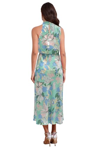 Image of Women's Satin Maxi Dress Summer Formal Wedding Guest Cocktail Dress | Mock Neck Sleeveless,Elegant Silk Midi Long Dress,High Neck,Halter,Aline,Bridesmaid,Bridal Shower Guest,Garden Party,Dinner