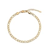 Amberta Pulsera Tobillo Mujer | Tobillera Acero Inoxidable Mujer | Joyas Boho | Cadena Ajustable Corazón Serpiente Bolas: Tobillera Oro Figaro 4.2 mm