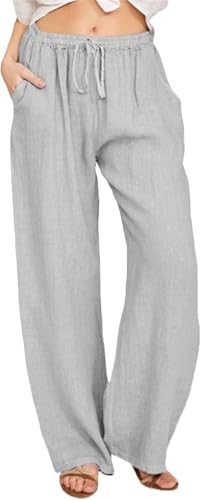 Women's Casual Drawstring Wide-Leg Long Pants Summer Plus Size Casual Palazzo Pant Comfy Lounge Joggers Trousers