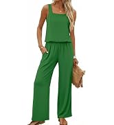 Lepunuo Women Summer 2 Piece Sets Square Neck Sleeveless Crop Tops Wide Leg Pants Matching Sets T...