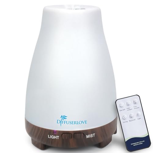 Diffuserlove Essential Oil Diffusers 200ML Remote Control Diffuser Mist Humidifiers BPA-Free Aromatherapy Diffuser (Black Base)