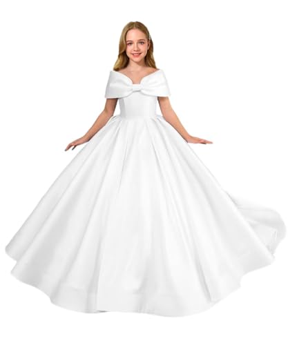 Off Shoulder Satin Flower Girl Dresses for Wedding Girls Princess Pageant First Communion Formal Dress