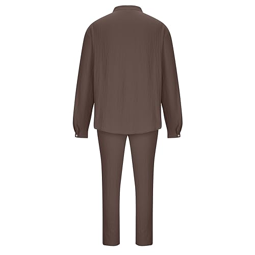 Cotton Linen Sets for Men 2 Piece Button Down Shirt Long Sleeve Drawstring Waist Pants Fall Fashion Outfits 20234