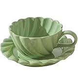 Huiyiwert Keramik Espressotasse mit Untertasse Süße Kaffeetasse 250ml Cappuccinotasse Set Kaffeeservice Latte Becher Mokka Tasse Geschenk für Frauen Mädchen Mama Freundin Kollegin (Grün)