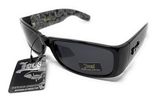 Locs Mens Hardcore Wrap Around Sunglasses with Bandana Print Inside, Black - Black Inside, Medium2