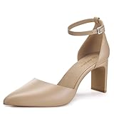 Picture of ALICEPUB Women's Detachable Bow Heels Closed Toe 3 Inch Heels Comfortable Work Dress Prom Wedding Pumps, Nude, 10