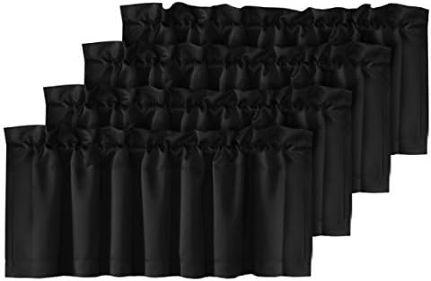 H.VERSAILTEX 4 Panels Blackout Curtain Valances for Kitchen Windows/Bathroom/Living Room/Bedroom Privacy Decorative Rod Pocket Short Winow Valance Curtains, 52" W x 18" L, Black