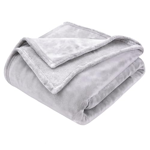 Reversible Fleece Throw Blanket Single Size | Ultra Soft & Fluffy Fleece Blanket for Sofa, Couch & Bed | OEKO-TEX Certified, Breathable & Warm Bed Blankets (Prime Silver/Light Grey, Single 130x150 cm)