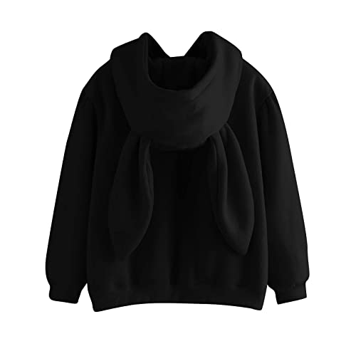 Moletom para mulheres natal gráfico bonito orelha de coelho moletom grande manga longa cordão moleto