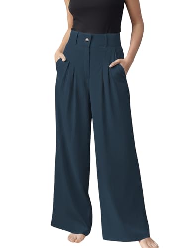 GRECIILOOKS Damenhose mit hoher Taille, weites Bein, Bürobekleidung, koreanische plissierte Hose für Damen, elegante formelle Hose, blau, 32