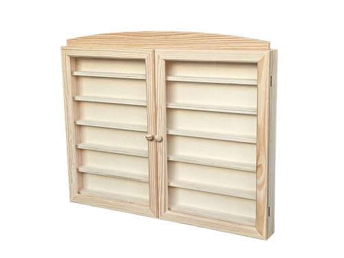 GRECA Vetrina espositrice per collezioni. In legno di pino naturale. Dimensioni: 64 x 6 x 52,5 cm.