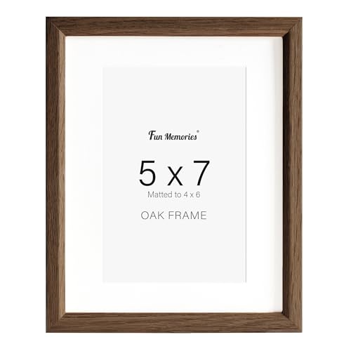 Fun Memories 5x7インチ オークフォトフレーム 壁用 5x7インチ マット仕上げ 4x6インチ 無垢材フォトフレーム ウォールアート写真やプリント用 (ウォールナット、1パック)