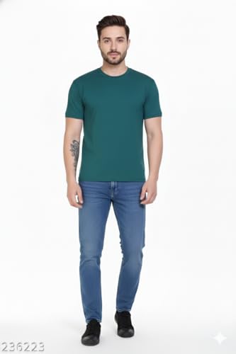 Image of Men's Navy Blue Polo T-Shirt, Half Sleeve, Solid Cotton Blend, Regular Fit, Casual