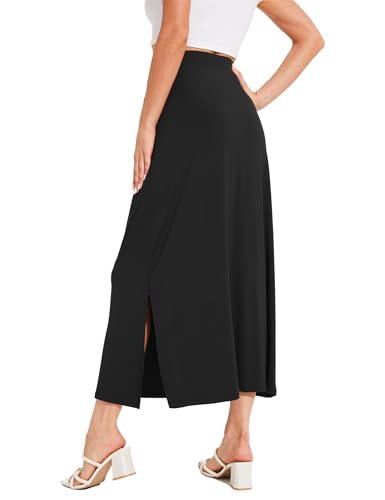 GYS Bamboo Viscose Skirts for Women Midi Length Flowy High Waisted Summer Knit Long Skirts with Slit2