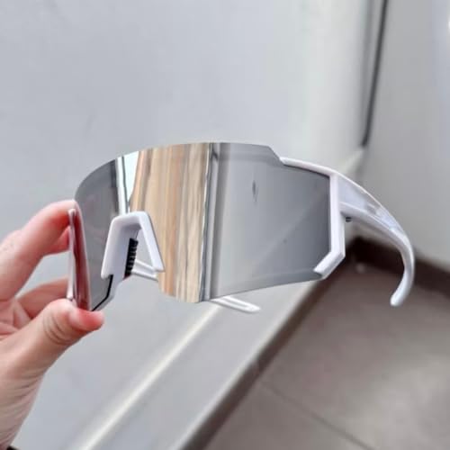 Óculos Esportivo Beach Tennis Ciclismo Pescaria Volei Praia Esqui Surf Lente Panoramica Proteção UV400 Espelhada Armação Em Acetato Unissex POLARIZADO LENTE PRATA ARMAÇÃO BRANCA