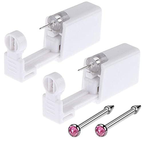 Kit para Piercing Nasal Lyuxzad com 2 Pistolas Descartáveis e Pinos Integrados, Rosa