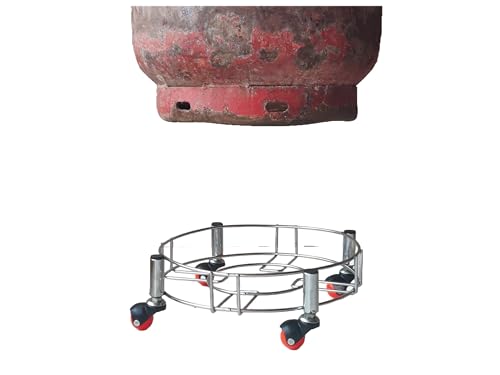 Image of BIRDWING Red Heavy Stainless Steel Gas Cylinder Trolley with Wheels | LPG Cylinder Stand |LPG Gas Cylinder Trolley with 4 White Prime Wheels, 2 Piece