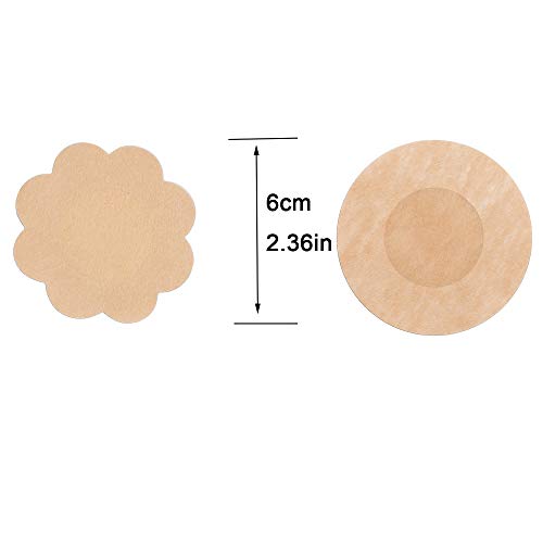 Tugaizi 80 Pieces Nipple Covers Breast Pasties Comfortable Adhesive Bra Disposable Satin Petals Pasties for Women (Flower, Round) Beige3