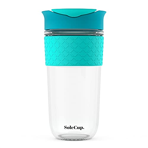 Solecup. Large Travel Mug Loose Tea Infuser - Detachable Tea Strainer With Spill Proof Lid - 18Oz/530Ml Bpa-Free Reusable Glass Travel Coffee Cup With Silicone Band (Blue) #TOP1