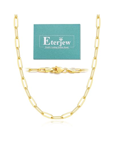 Italy 5mm Solid 18K Gold Over 925 Sterling Silver Paperclip Chain Necklace for Women, Women's Chain Necklace for Women, Shiny & Sturdy & Not Easy to Fade & Comfortable 16 18 20 22 24 26 Inch
