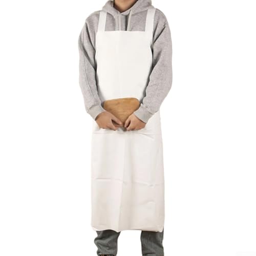 Grembiule in PVC impermeabile e a prova di olio per cucina, cucina, pulizia, giardinaggio, pesca, abbigliamento protettivo di grado industriale con collo regolabile (bianco)