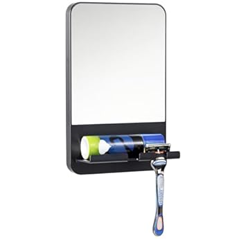 Foto di TAILI Specchio da Doccia con Aspirazione senza Nebbia per Rasatura con Supporto per Rasoio, Specchio Antiappannamento Rimovibile e Senza Fori per Doccia, Infrangibile e Impermeabile per Bagno - Nero