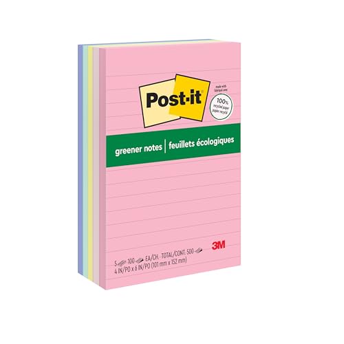 Post-it Greener Notes, 5 Lined Sticky Note...