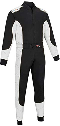 Combinaison de karting/course/rallye pour adultes, en polycoton, une pièce, noir et blanc, L