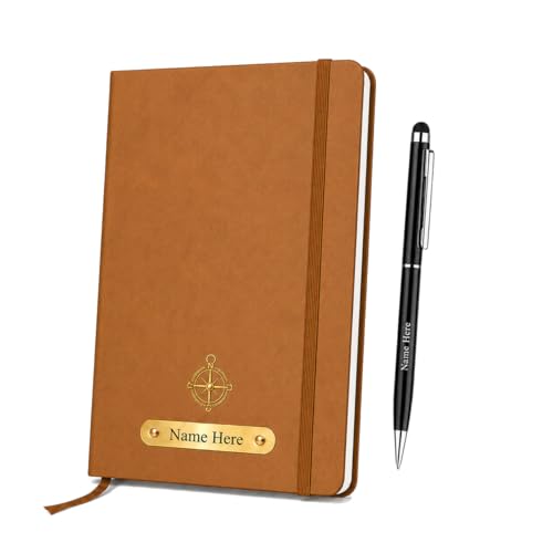 Image of Personalized A5 Leather Diary with Premium Pen | Custom Name Engraved Notebook Gift Set | 180 Pages Journal for Office, Students & Gifting | Elegant Business & Corporate Gift (Tan Brown)