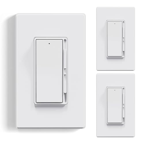 Image of ELEGRP Digital Dimmer Light Switch for 300W Dimmable LED /CFL Lights and 600W Incandescent /Halogen, Single Pole /3-Way LED Slide Dimmer Light Switch, Wall Plate Included, UL Listed, 3 Pack, Matte White