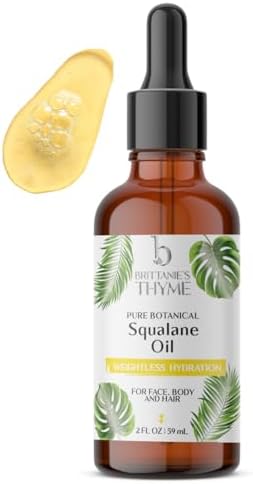 Brittanie's Thyme Squalane Skin Moisturizing Oil 2oz | 100% Plant Derived Squalane for Face, Skin & Hair | Luxurious Formula, Lightweight Formula for Hydration