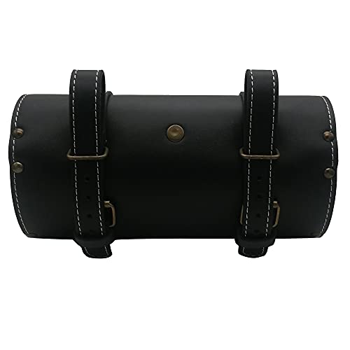 Bike Handlebar Leather Bags With Wood Under Seat Retro Classical Mountain Mtb Road Bike Leather Bag For Cell Phone，Saddle Tail Rear Pouch Seat Storage Bag (Black) #TOP1