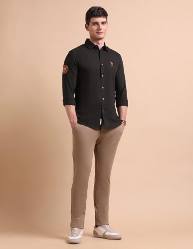Image of U.S. POLO ASSN. Solid Tailored Fit Shirt for Men - 100% Cotton, Breathable & Comfortable, Full Sleeves Casual Shirt for Men