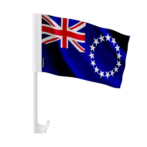 Drapeau Voiture îles Cook en Polyester support de vitre 14x21cm pour pavoisement auto