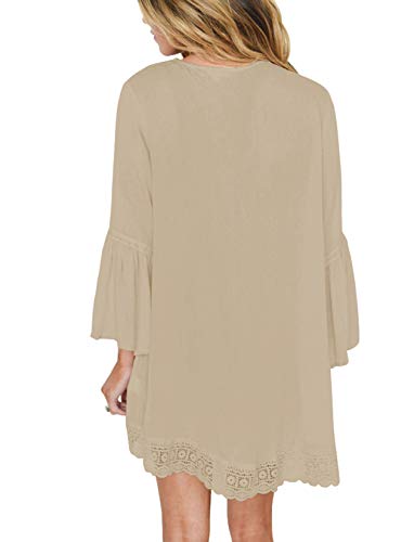 PRETTODAY Women's Summer Kimono Cardigans Ruffle Bell Sleeve Sweaters Lace Cover Up Loose Blouse Tops (Small, Apricot) - Thumbnail 2