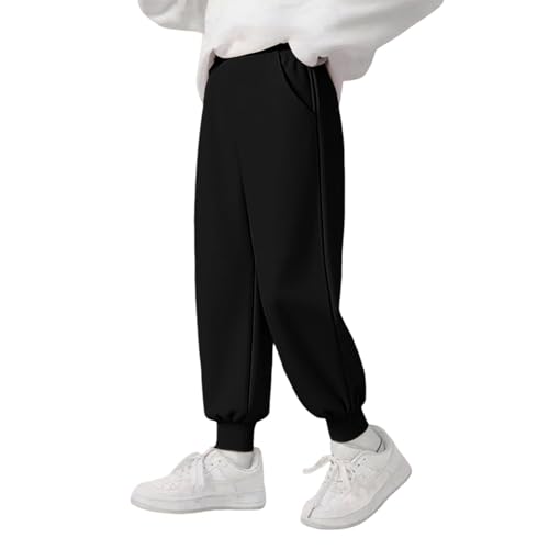 Kids Boys Joggers Baggy Straight Leg Sweatpants Fleece Elastic Waist Casual Comfort Cuffed Ankles Pants with Pockets