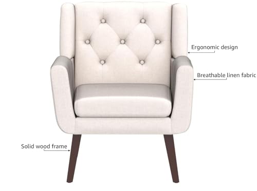 Accent-Reading-Chair-Button-Tufted-Upholstered-Comfy-Mid-Century-Modern-Chair-with-Linen-Fabric-Lounge-Arm-Chairs-for-Living-Room-Bedroom-Beige Accent Reading Chair Button Tufted Upholstered Comfy Mid Century Modern Chair with Linen Fabric Lounge Arm Chairs for Living Room Bedroom Beige