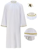 Adult Omens Cosplay Costume Angel Aziraphale White Robe Demon Crowley Blue Tunic Cape Suit Halloween Outfit (White, Large)