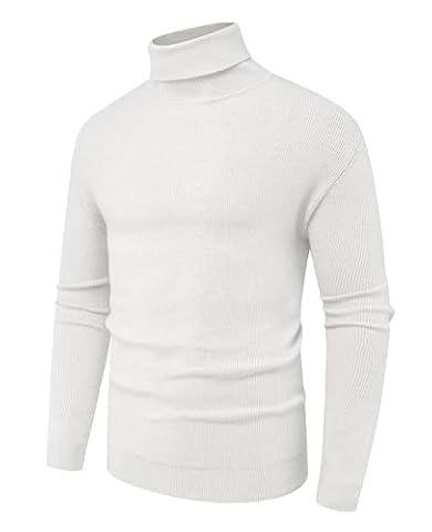 Hisir Męski sweter golf topy zimowy ciepły wełniany sweter z dzianiny sweter z długim rękawem jednolity kolor podstawowy golf miękkie swetry, 03 Biały, XL