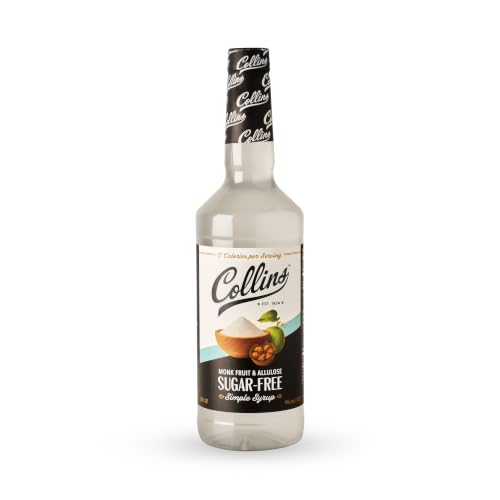 Collins Sugar Free Simple Syrup, Made with Allulose and Monk Fruit Extract, Cocktail Syrup and Coffee Sweetener, 32 Ounces, Set of 1