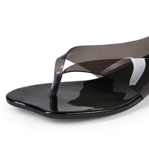 Image of Women's Flip Flop Kitten Heels - Jelly Thong Heeled Sandals with Clear Strap, Transparent Low Heel Mules, Stylish Thong Kitten Heels for Summer, Casual Dress Sandals