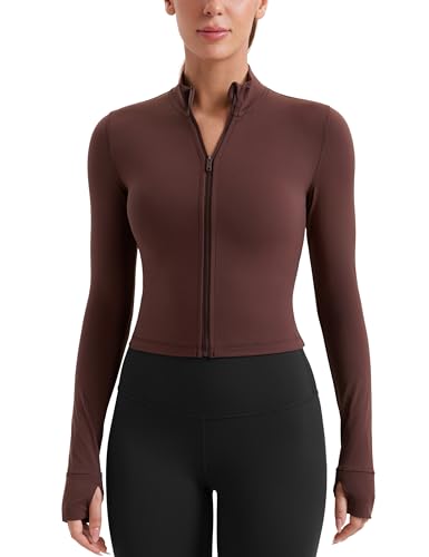 Image of CRZ YOGA Butterluxe Cropped Athletic Jackets | Extremely Soft, Slim Fit, Full Zip, Mockneck, Thumb Holes, for Women