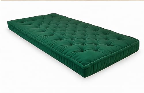 Image of ATOOTFUSION Cotton Floor Mattress, 4 inch Thick Tufted Cushion, 72 x 30 inch, Foldable, Rollable Light Weight Cotton Mattress (Bottle Green)