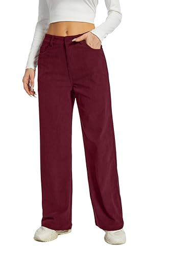 Women's Corduroy Loose Mid Rise Pant Casual Fall Straight Leg Elastic Waist Pants with Pockets4