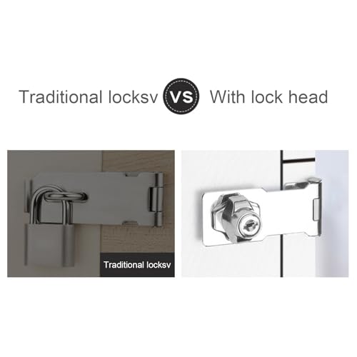 Image of 2 Packs Keyed Hasp Locks, 4 Inch Twist Lock Key Locking Hasp, Cabinet Locks with Keys and Screws, Stainless Steel Safety Hasp Lock Latch Padlock for Small Doors, Drawers, Silver