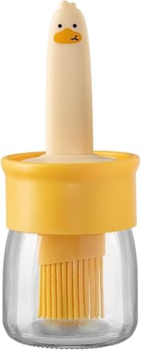 Image of PANCA Oil Dispenser Bottle With Silicone Brush 200ML - Leakproof Transparent Jar for Cooking, Baking, BBQ | Versatile Container With Brush (Yellow)