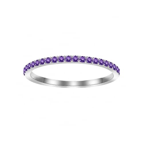 GlameVibe Birthstone Rings For Women Silver Stackable Cubic Zirconia Stainless Steel Birth Stone Ring To My Daughter/Mom Birthday Unique Gifts Jewelry (02-Silver-February 6)