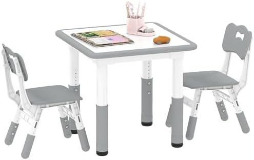 AIYAPLAY Children's Table and Chairs 3 Pieces with Adjustable Hei...